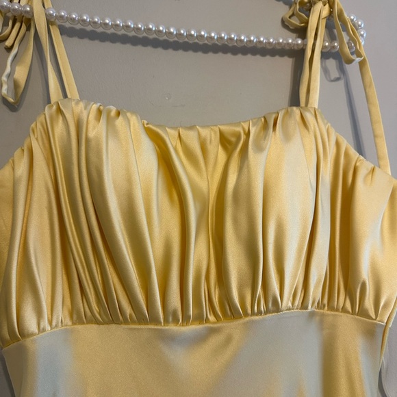 Brooke Satin Yellow Dress by Revelry - Picture 3 of 7